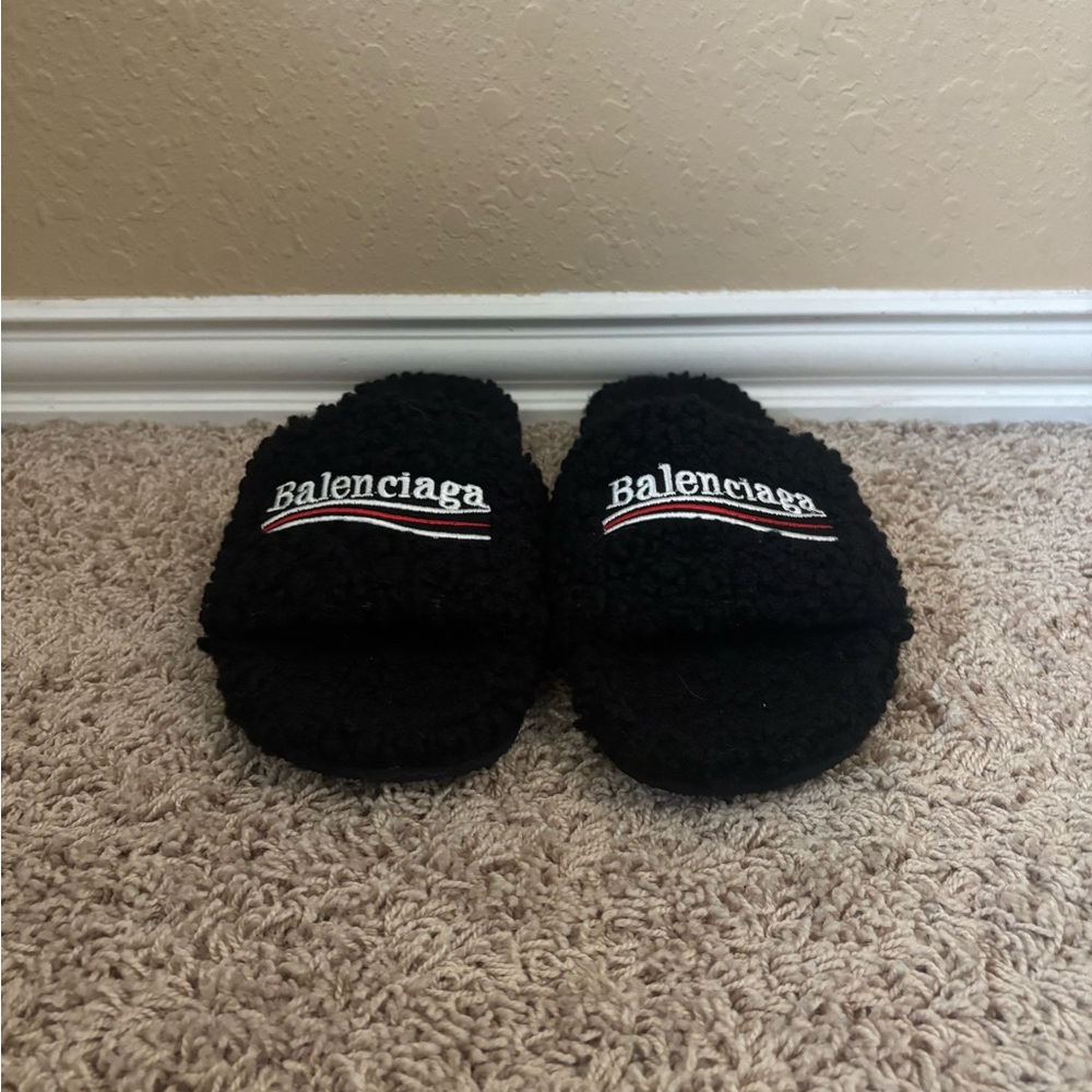 Balenciaga Black Textured Slippers